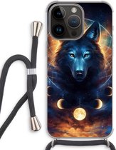Case Company® - Hoesje met koord geschikt voor iPhone 14 Pro Max hoesje met Koord - Wolf Dreamcatcher - Telefoonhoesje met Zwart Koord - Extra Bescherming aan alle Kanten en Over de Schermrand