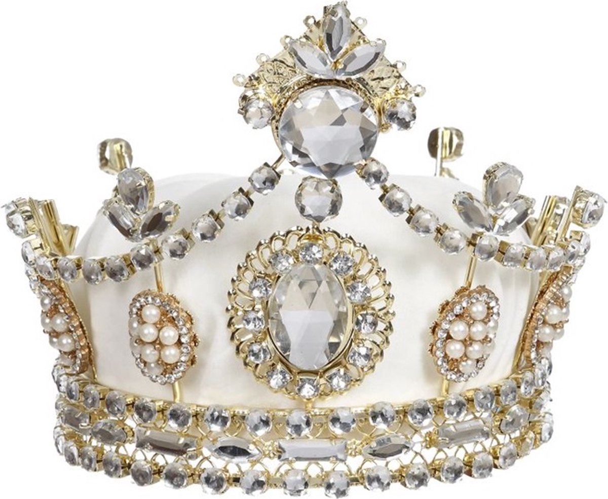 Goodwill Kerstbal-Jewel-Kroon-Piek Crème-Goud Lengte 17 cm