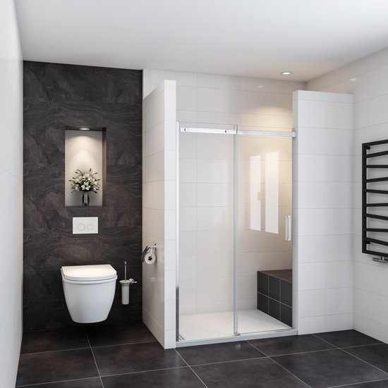 Foto: Pack met douche schuifdeur 120x185cm en zijwand 80x185xm transparant glas 5mm whity slide 120