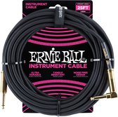 Ernie Ball 6058 geweven gitaar kabel 7,6 meter zwart 1x haaks, 1x recht jack 6,35 mm