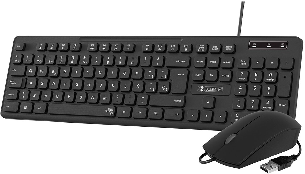 Keyboard and Mouse Subblim SLIM Spanish Qwerty Black