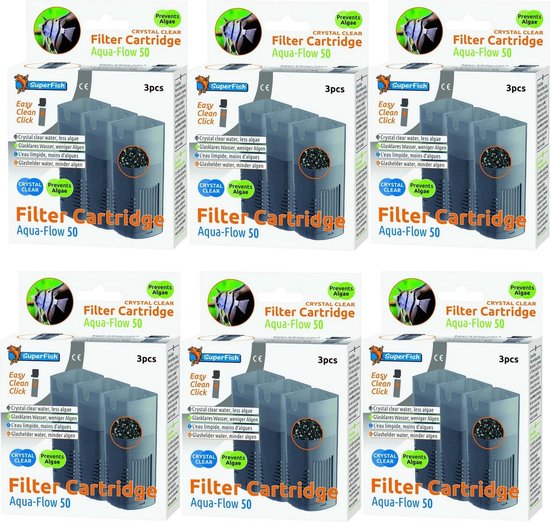 Foto: Superfish aquaflow 50 crystal clear cartridge aquariumfilter 6x 3 stuks bulk verpakking