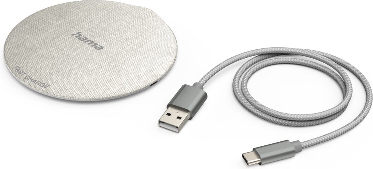 Hama QI-FC10 Metal Mobiele telefoon, Smartphone Crème, Grijs USB Draadloos opladen Snel opladen Binnen