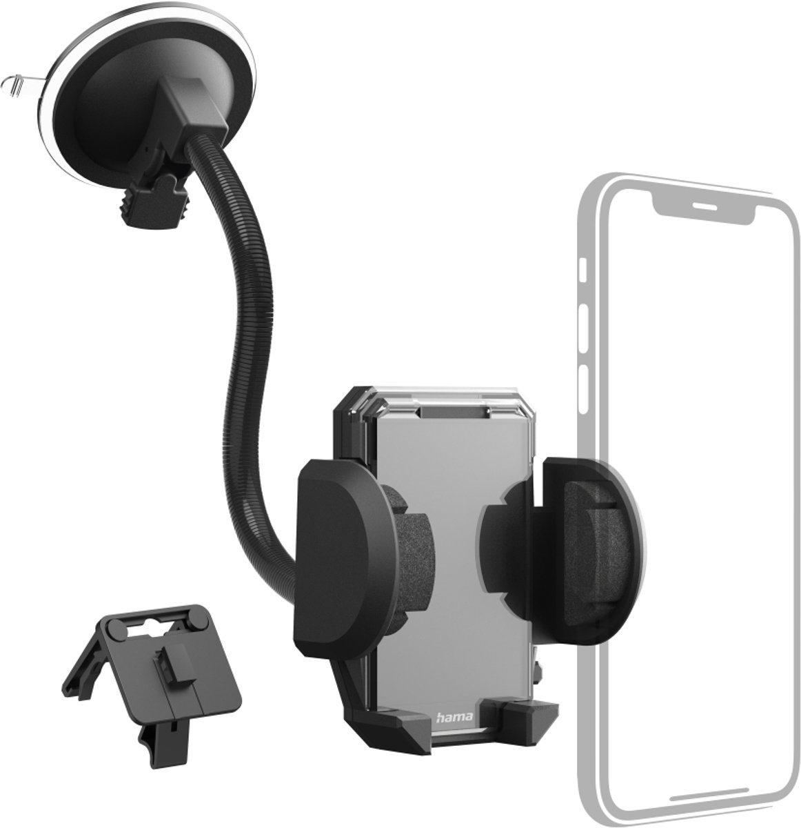 Hama 2in1 GSM-houder voor de auto "Multi" v. vent. / ruit, 360 graden draaibaar