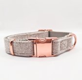 Halsband hond nylon | Maat L | 45-65 cm | Beige | Rosé gouden hardware | Hondenhalsband