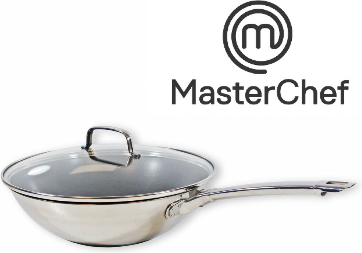 MasterChef - Poêle wok avec couvercle en verre - 28 cm - Convient à toutes  les sources... | bol