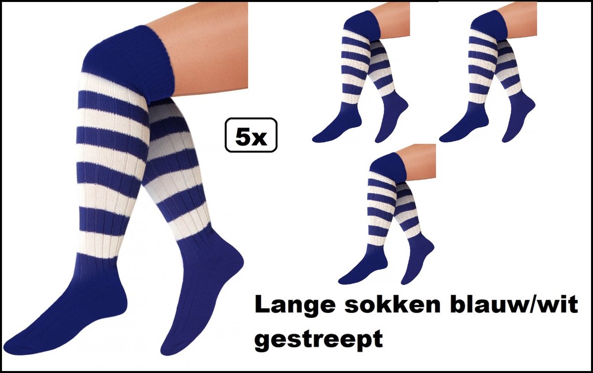 5x Paire de chaussettes longues tricotées bleu/blanc taille 41-47 -  Chaussettes hautes... | bol.com