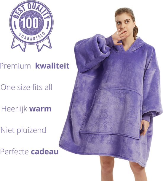 Q- Living Fleece Blanket With Sleeves - 1340 grammes - Couverture à capuche - Sweat à capuche surdimensionné - Couverture TV - Violet