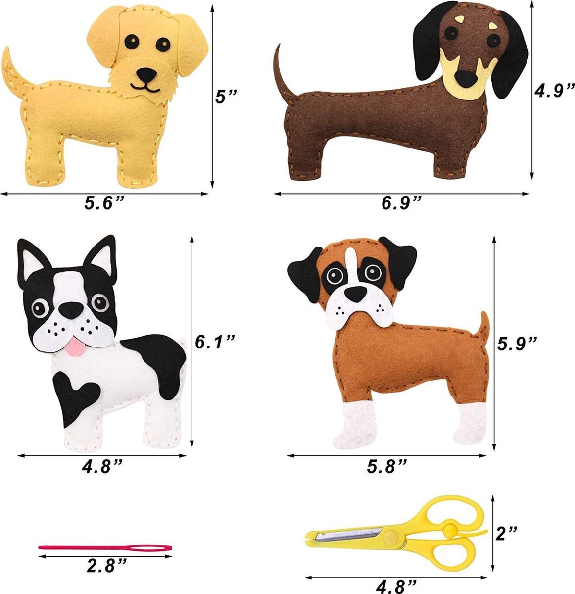 WoodyDoody Naaiset Knutselpakket Extra Large met Honden Puppy's 6 stuks Extra Large Formaat 20x20 cm - Knutselen Meisjes - Knutselen Jongens - Knutselpakket Meisjes en Jongens - Honden en Puppy's Knuffels Maken - Naaiset voor Kinderen — afbeelding 7