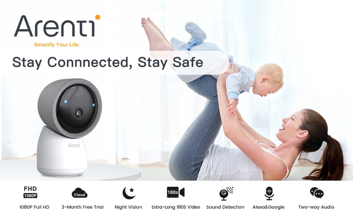 Arenti AINanny - Baby Monitor - Babyfoon Met 5 Inch Scherm - Ultra HD 2k Resolutie Slaapliedjes Temperatuur En Vochtigheidssensor Alexa Google