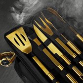 MikaMax Gouden Milionaire BBQ Accessoire Set - BBQ Tools Goud - BBQ Gereedschap Set - 5 Delige Set - Incl. Meegeleverde Tas - Straat Luxe Uit - Hoge Kwaliteit - Goud