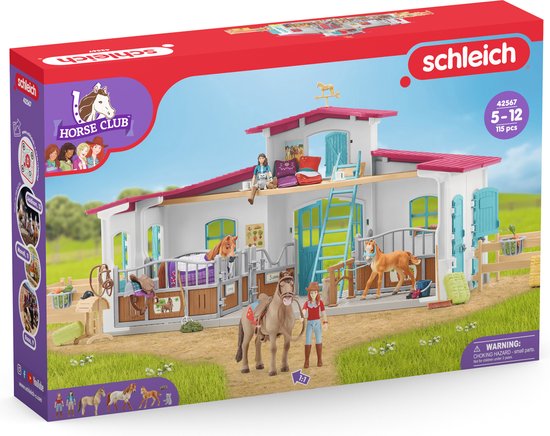 schleich HORSE CLUB - Manege - Kinderspeelgoed - Paarden Speelgoed - Paardenstal, 3 Paarden en 2 Speelfiguren - 115 onderdelen