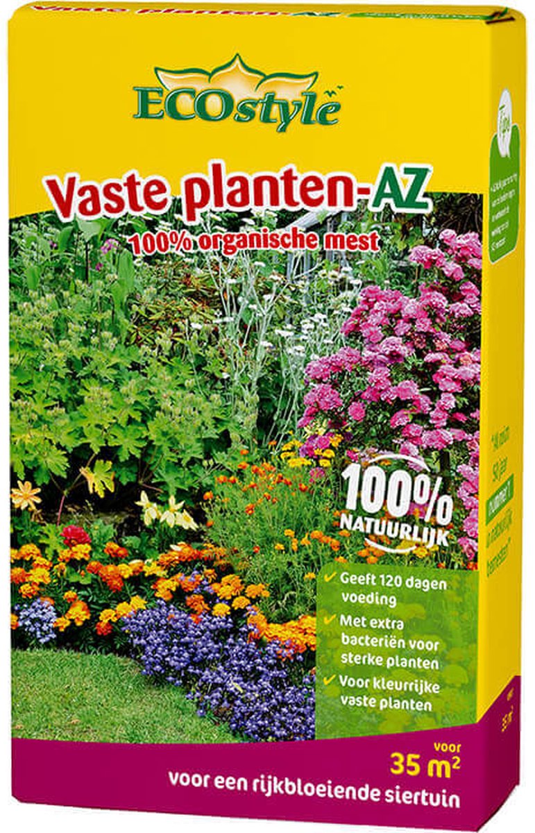 ECOstyle Vaste Planten-AZ Organische Tuinmest - Keurrijke Vaste Planten - Extra bacterien voor sterke planten - 120 Dagen Voeding - 35 M2 - 2,75 KG