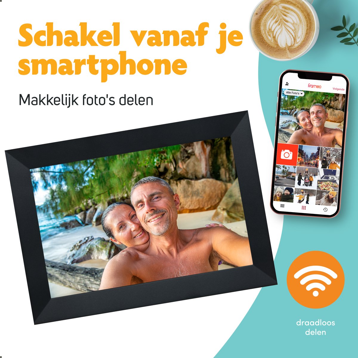 Pora&Co - Digitale fotolijst met WiFi en Frameo App – Fotokader - 10 inch – HD -IPS Display – Zwart - Micro SD - Touchscreen thumbnail 4