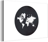 Wanddecoratie Metaal - Aluminium Schilderij Industrieel - Wereldkaart - Zwart Wit - Cirkel - 150x100 cm - Dibond - Foto op aluminium - Industriële muurdecoratie - Voor de woonkamer/slaapkamer