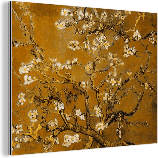 Wanddecoratie Metaal - Aluminium Schilderij Industrieel - Amandelbloesem - Kunst - Van Gogh - Goud - 40x30 cm - Dibond - Foto op aluminium - Industriële muurdecoratie - Voor de woonkamer/slaapkamer