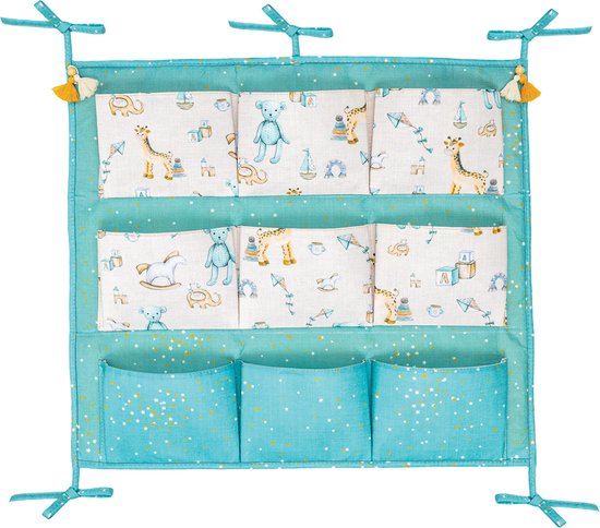Baby Ledikant Organizer 54 x 49 cm - Boxzak - Groen Ontwerp Badkamer Organiser - Opbergbox - Baby bed Organizer - 9 Pockets Multifunctional