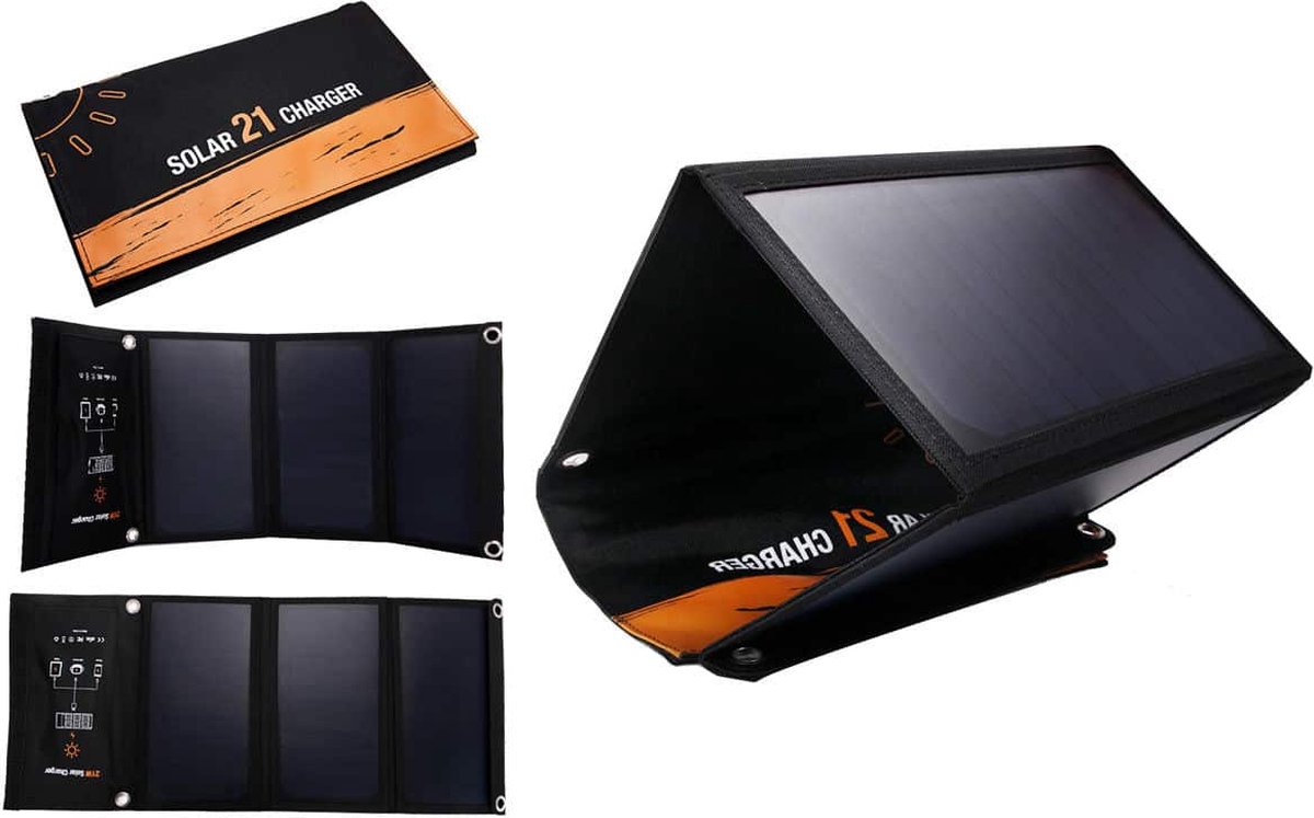 Draagbaar opvouwbaar zonnepaneel / oplader 21W - oranje