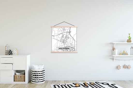 Porte-affiche avec affiche - Affiche scolaire - Plan de la ville - Halsteren - Carte - Carte - 90x90 cm - Lattes vierges