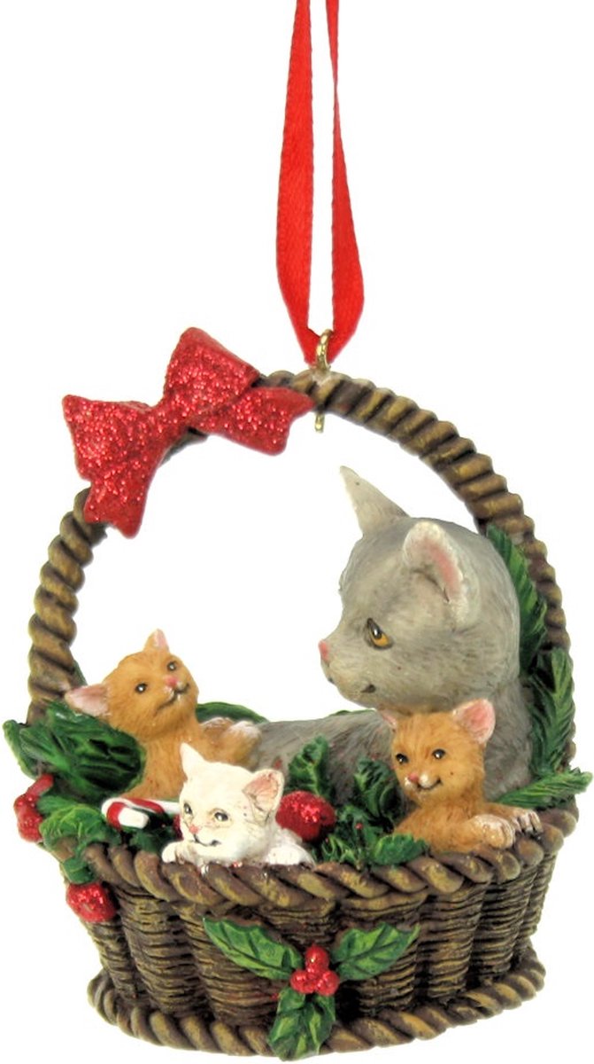 Ornament Katten in mand, 5,5x5,5x7cm