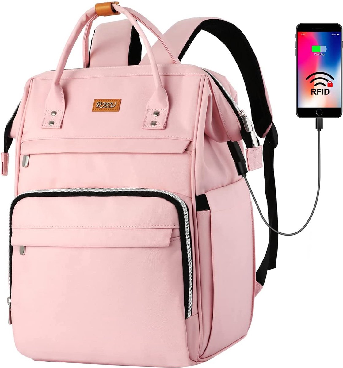 Rugzak voor meisjes, School rugzak met RFID-tas, laptop rugzak voor 15.6 inch laptop, waterdicht en anti-diefstal, Rugzak voor dames (Roze)