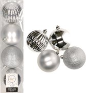 12x Zilveren kunststof kerstballen 10 cm - Mix - Onbreekbare plastic kerstballen - Kerstboomversiering zilver