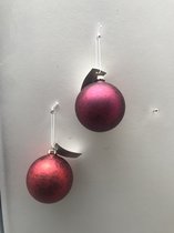 Set van 2 glazen kerstballen met gevlamd effect rood en bordeaux kersthanger