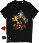 T shirt heren en dames met Halloween print - Unisex maten: S t/m 3XL - T-shirt kleur: zwart.