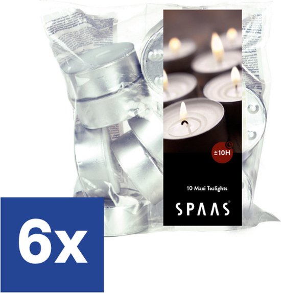 Spaas Theelichtjes Waxinelichten Maxi - 10 branduren (Voordeelverpakking) - 6 x 10 stuks