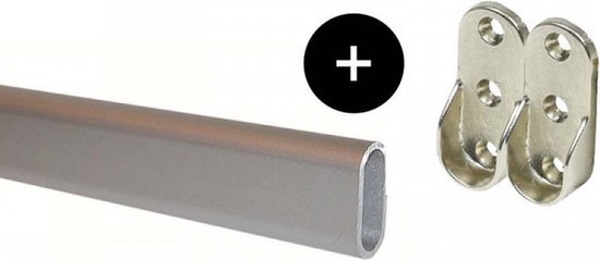 Kledingroede Verchroomd - 1 meter - Aluminium - inclusief 2 roedehouders - Kastroede 1000 mm Verchroomd - Kledingstang 100 cm - Ovaal
