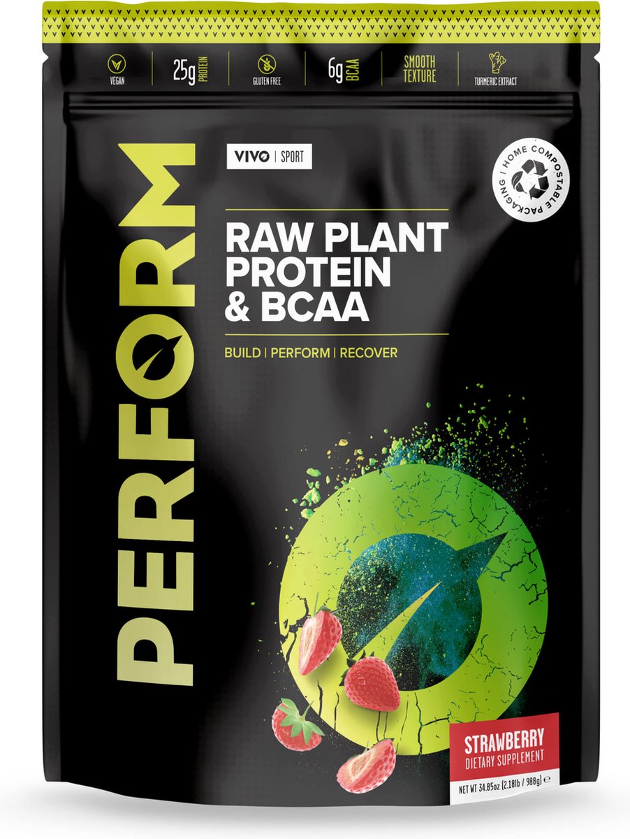 PERFORM Raw Plant Protein & BCAA - Aardbei-Vanille 988g (26 porties)