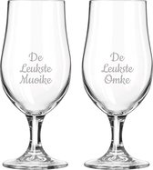 Gegraveerde bierglas op voet 49cl De Leukste Muoike-De Leukste Omke