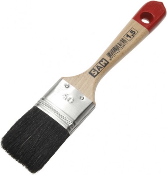 SAM platte verniskwast, 40mm breed, met houten handvat en rode dop.