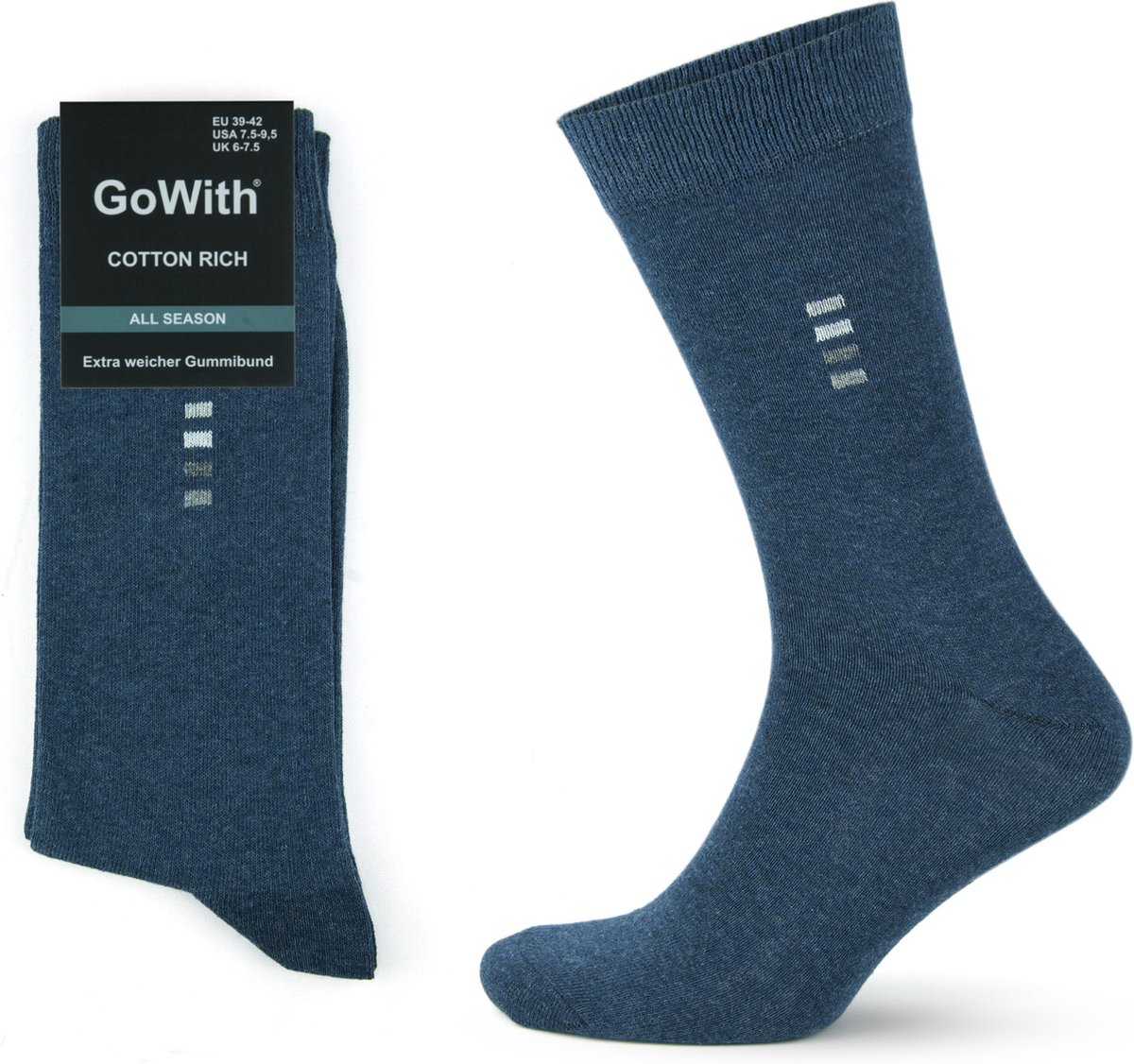 GoWith - katoen sokken - 5 paar - sokken heren - kleur blauw - maat 43-46