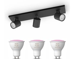 Philips Hue Runner Opbouwspot (Zwart) - Wit en Gekleurd Licht - Plafondspot met 3 Lichtpunten -…