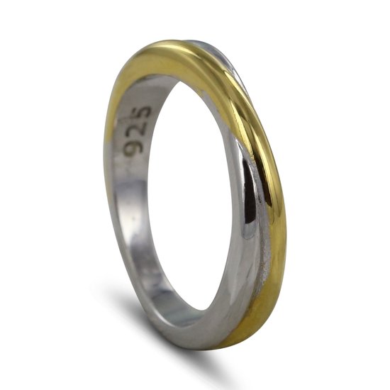 New Bling 9NB-0850-50 Zilveren Ring - Dames - Bicolor - 2 Kleuren - Maat 50 - Zilver - Rhodium - Gold Plated (Verguld/Goud op Zilver)