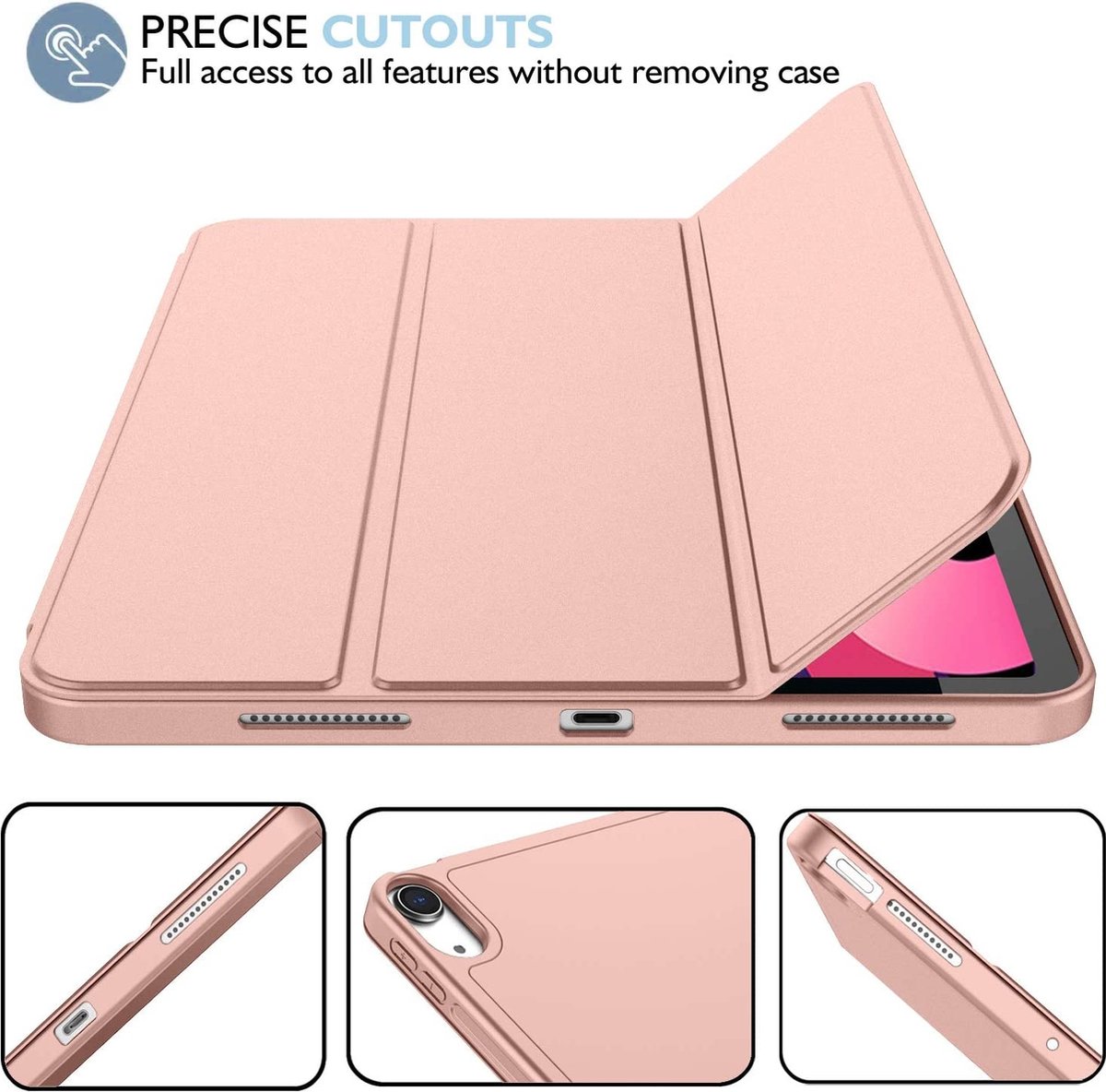 ipad air 5 hoes met pencil houder bookcase Rose Goud ipad air 2022