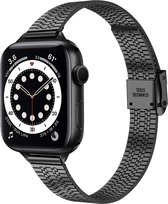Bracelet Apple Watch Compatible - By Qubix - Bracelet slim fit en acier inoxydable - Zwart - Convient pour Apple Watch 42mm / 44mm / 45mm