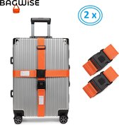 2 x Kofferriem - Bagage Band - Luggage Belt - Bagage Gordel - met SlideLock en adreslabel - Afstelbaar - 200cm x 5cm - Oranje