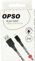 OPSO fast charge oplaadkabel / datakabel voor iphone en ipad - USB-A naar 8-pin lightning - 2 meter - panterprint