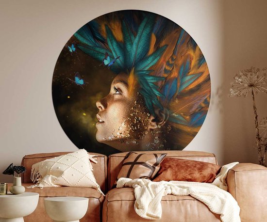 Muurcirkel Feather woman - Wallz | Forex | Ø120cm | Inclusief ophangsysteem