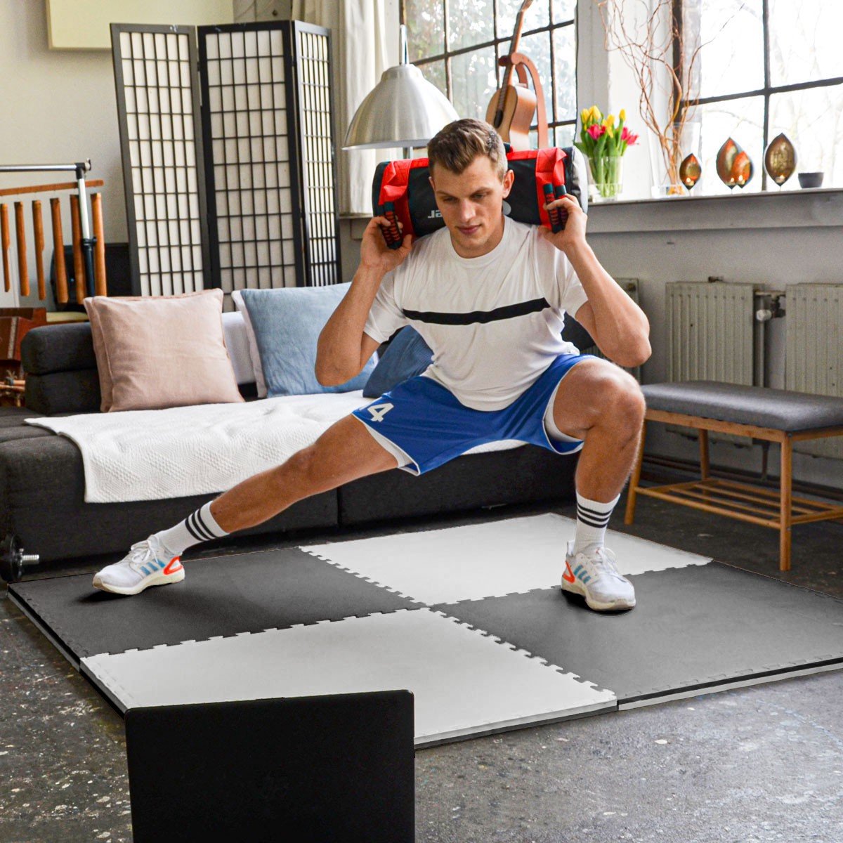 Gym Mat: 2.4sqm Profi Fitness Mat Dikte 2cm - Set Van 3 Training Matten 90x90cm Vloer Beschermi Gym Mat: 2.4sqm Profi Fitness Mat Dikte 2cm - Set Van 3 Training Matten 90x90cm Vloer Beschermi