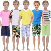 Poppenkleertjes - Geschikt voor Ken van Barbie - Set van 5 outfits - Kleding voor modepoppen - Vrolijke broeken en shirts - Cadeauverpakking