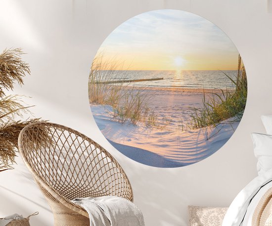 Muurcirkel Zonsondergang op het strand | Forex | Ø80cm | Inclusief ophangsysteem