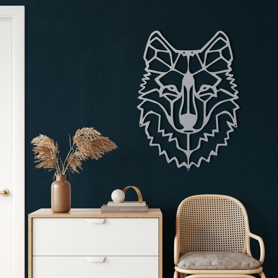 Wanddecoratie |Wolf Hoofd / Wolf Head | Metal - Wall Art | Muurdecoratie | Woonkamer | Buiten Decor |Zilver| 33x46cm