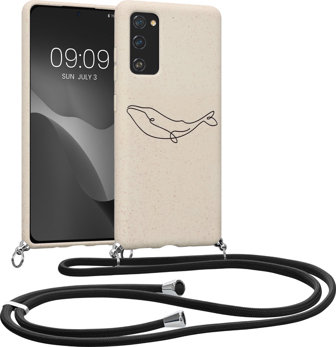 kalibri telefoonhoesje met nekkoord - Hoesje compatibel met Samsung Galaxy S20 FE - Van tarwe stro en TPU - Minimalistische Walvis design