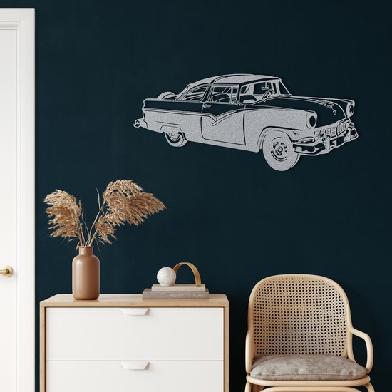 Wanddecoratie | Vintage Auto/ Vintage Car| Metal - Wall Art | Muurdecoratie | Woonkamer | Buiten Decor |Zilver| 76x31cm