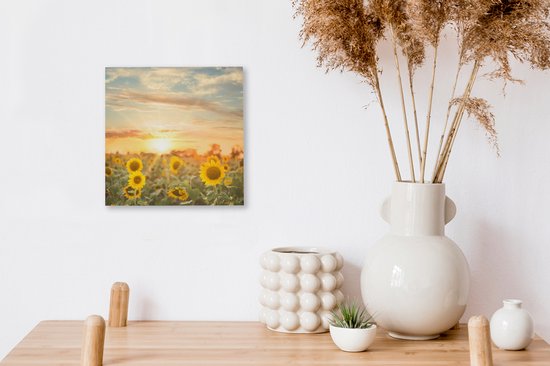 Tableau Toile Tournesol - Soleil - Fleurs - 20x20 cm - Décoration murale