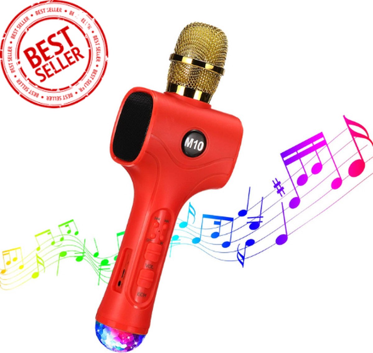 3 in 1 - Bluetooth - Karaoke Microfoon - Speaker en Verlichting -TF card - Echo - Rood