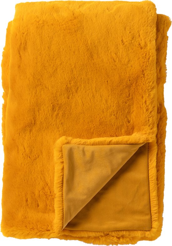 Dutch Decor - ZINZI - Plaid 140x180 cm - bontlook - effen kleur - Golden Glow - geel